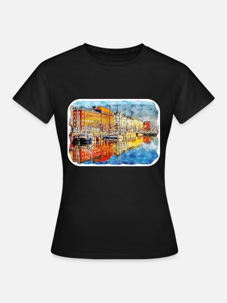 Helsinki Finnland Aquarell Skizze Illustration - Frauen T-Shirt - Schwarz