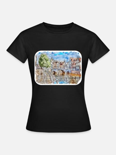 Brügge Belgien Aquarell Skizze gezeichnet illustratio - Frauen T-Shirt - Schwarz
