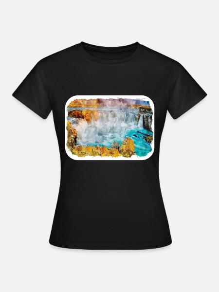 Island Aquarellskizze Handgezeichnete Illustration - Frauen T-Shirt - Schwarz