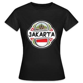 Jakarta Indonésie Drapeau Badge Voyage Souvenir Timbre - T-shirt Femme - noir - Devant - AI Model Female 172 dark (172cm)