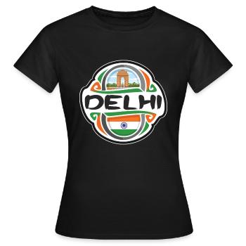 Delhi Inde Drapeau Badge Voyage Souvenir Timbre - T-shirt Femme - noir - Devant - AI Model Female 172 dark (172cm)
