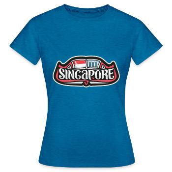 Singapur Flagge Reise Souvenir Aufkleber Abzeichen Logo - Frauen T-Shirt - Antikblaues Saphir meliert - Vorne - AI Model Female 172 dark (172cm)