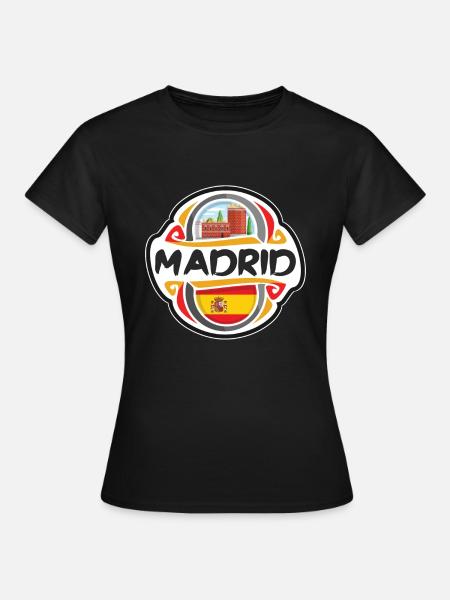 Madrid Espagne Drapeau Badge Voyage Souvenir Timbre - T-shirt Femme - noir