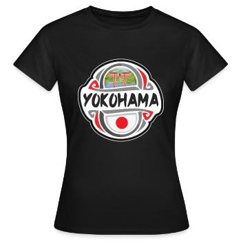 Yokohama Japon Drapeau Badge Souvenir de Voyage Timbre - T-shirt Femme - noir - Devant - AI Model Female 172 dark (172cm)