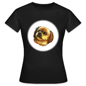 Tibetischer Spaniel Hund Aquarell Skizze Illustration - Frauen T-Shirt - Schwarz - Vorne - AI Model Female 172 dark (172cm)
