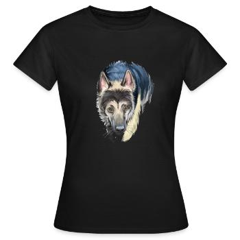 Illustration de l’aquarelle de chien de berger d’Europe de l’Est - T-shirt Femme - noir - Devant - AI Model Female 172 dark (172cm)