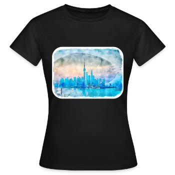 Shanghai China Aquarell Skizze Illustration - Frauen T-Shirt - Schwarz - Vorne - AI Model Female 172 dark (172cm)