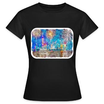 Shanghai Wahrzeichen Aquarell Skizze Illustration - Frauen T-Shirt - Schwarz - Vorne - AI Model Female 172 dark (172cm)
