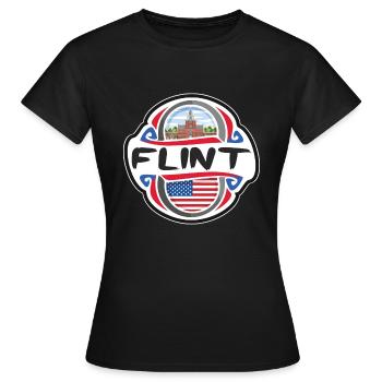 Flint USA Vereinigte Staaten Flagge Reise Souvenir Abzeichen - Frauen T-Shirt - Schwarz - Vorne - AI Model Female 172 dark (172cm)