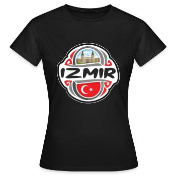Izmir Turkey Flag Badge Travel Souvenir Stamp - Women's T-Shirt - black - Front - AI Model Female 172 dark (172cm)