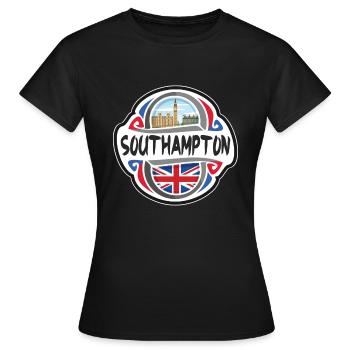 Southampton UK Vereinigtes Königreich Flagge Reisesouvenir - Frauen T-Shirt - Schwarz - Vorne - AI Model Female 172 dark (172cm)