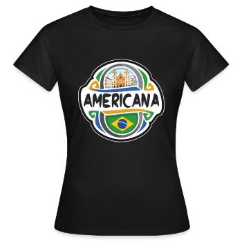 Americana Brazil Flag Badge Travel Souvenir Stamp - Women's T-Shirt - black - Front - AI Model Female 172 dark (172cm)