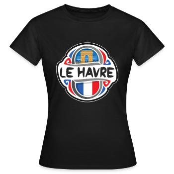 Le Havre France Drapeau Badge Voyage Souvenir Timbre - T-shirt Femme - noir - Devant - AI Model Female 172 dark (172cm)