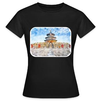 Illustration de l’esquisse à l’aquarelle de Pékin - T-shirt Femme - noir - Devant - AI Model Female 172 dark (172cm)