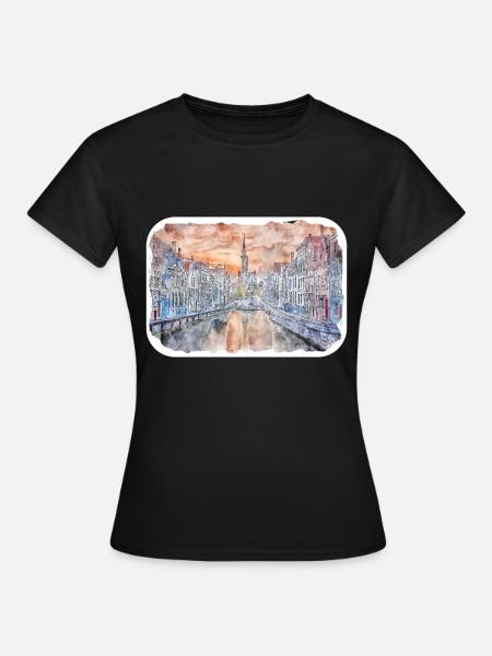Brügge Belgien Aquarell Skizze Illustration - Frauen T-Shirt - Schwarz