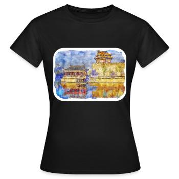 Peking China Aquarell Skizze Gemälde - Frauen T-Shirt - Schwarz - Vorne - AI Model Female 172 dark (172cm)