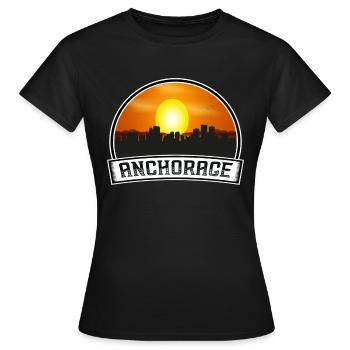 Anchorage Alaska Usa Skyline Vintage Sunset Travel - Women's T-Shirt - black - Front - AI Model Female 172 dark (172cm)