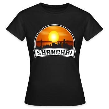 Shanghai China Skyline Vintage Sunset Travel Souve - Frauen T-Shirt - Schwarz - Vorne - AI Model Female 172 dark (172cm)