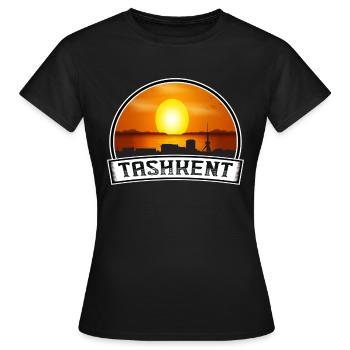 Taschkent Usbekistan Skyline Vintage Sonnenuntergang Reisen - Frauen T-Shirt - Schwarz - Vorne - AI Model Female 172 dark (172cm)