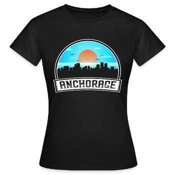 Anchorage Alaska Usa Skyline Vintage Sunset Travel - Women's T-Shirt - black - Front - AI Model Female 172 dark (172cm)