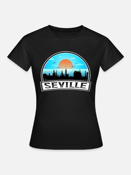 Séville Espagne Skyline Vintage Sunset Travel Souven - T-shirt Femme - noir