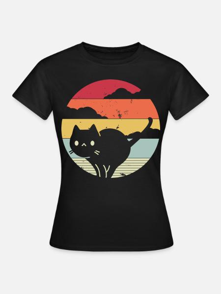 Lustige Katze im Retro-Stil - Frauen T-Shirt - Schwarz