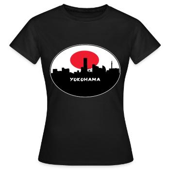 Yokohama Japon Drapeau Skyline Silhouette Travel - T-shirt Femme - noir - Devant - AI Model Female 172 dark (172cm)