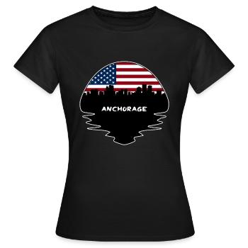 Anchorage Alaska Usa Flag Skyline Silhouette Trave - Women's T-Shirt - black - Front - AI Model Female 172 dark (172cm)