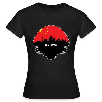 Peking China Flagge Skyline Silhouette Reisen - Frauen T-Shirt - Schwarz - Vorne - AI Model Female 172 dark (172cm)