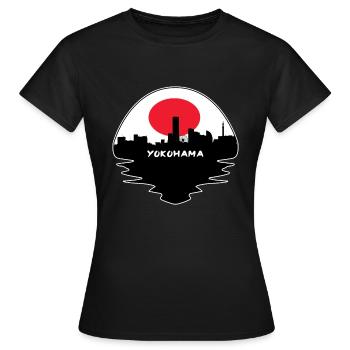 Yokohama Japon Flag Skyline Silhouette Voyage - T-shirt Femme - noir - Devant - AI Model Female 172 dark (172cm)