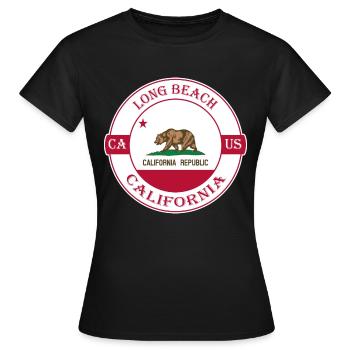 Long Beach California Flag USA Souvenir Badge - Women's T-Shirt - black - Front - AI Model Female 172 dark (172cm)