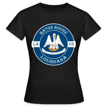 Baton Rouge Louisiana Flag USA Souvenir Badge - T-shirt Femme - noir - Devant - AI Model Female 172 dark (172cm)