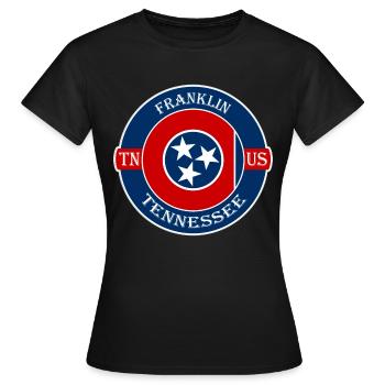 Franklin Tennessee Flag USA Travel Souvenir Badge - Women's T-Shirt - black - Front - AI Model Female 172 dark (172cm)