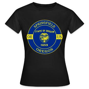 Springfield Oregon Flagge USA Reise Souvenir Abzeichen - Frauen T-Shirt - Schwarz - Vorne - AI Model Female 172 dark (172cm)