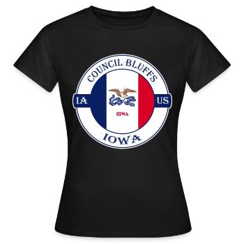 Council Bluffs Iowa Flagge USA Reise Souvenir Abzeichen - Frauen T-Shirt - Schwarz - Vorne - AI Model Female 172 dark (172cm)