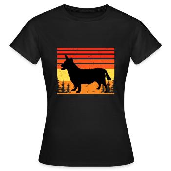 Lancashire Heeler Hund Liebe Silhouette Retro Sonnenuntergang - Frauen T-Shirt - Schwarz - Vorne - AI Model Female 172 dark (172cm)