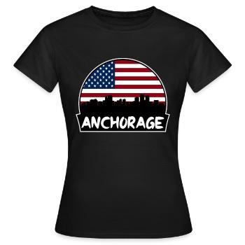 Anchorage Alaska Usa Flag Skyline Silhouette Trave - Women's T-Shirt - black - Front - AI Model Female 172 dark (172cm)