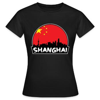 Shanghai China Flagge Skyline Silhouette Reisen - Frauen T-Shirt - Schwarz - Vorne - AI Model Female 172 dark (172cm)