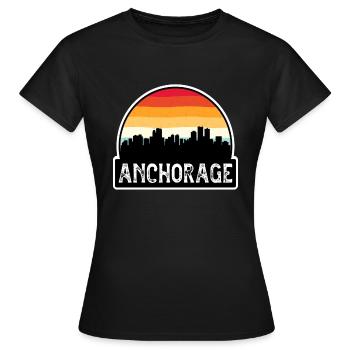 Anchorage Alaska USA Flag Skyline Travel Souvenir - Women's T-Shirt - black - Front - AI Model Female 172 dark (172cm)
