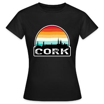 Cork Ireland Flag Skyline Travel Souvenir - Women's T-Shirt - black - Front - AI Model Female 172 dark (172cm)