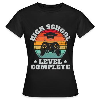 High School Level Complete Retro Graduation Video Gamer - Women's T-Shirt - black - Front - AI Model Female 172 dark (172cm)