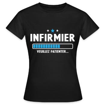 Infirmier veuillez patienter - T-shirt Femme - noir - Devant - AI Model Female 172 dark (172cm)