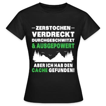 Gecache Geocaching Hobby Cache - Frauen T-Shirt - Schwarz - Vorne - AI Model Female 172 dark (172cm)