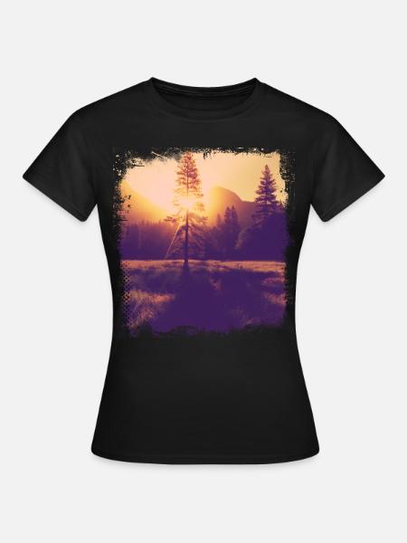 Soleil de la clairière des arbres - T-shirt Femme - noir