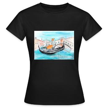 Fuchs in Venedig als Gondoliere - Frauen T-Shirt - Schwarz - Vorne - AI Model Female 172 dark (172cm)