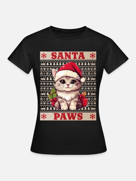 Katze Weihnachten Santa Paws Merry Catmas Ugly - Frauen T-Shirt - Schwarz