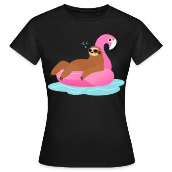 Sloth Sleeping On Flamingo Pool Float - Women's T-Shirt - black - Front - AI Model Female 172 dark (172cm)