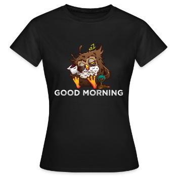 Owl wishes good morning - Women's T-Shirt - black - Front - AI Model Female 172 dark (172cm)