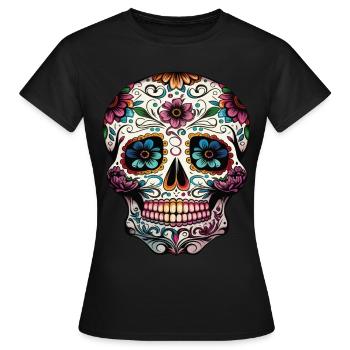 Crâne décoratif Mexicain - T-shirt Femme - noir - Devant - AI Model Female 172 dark (172cm)