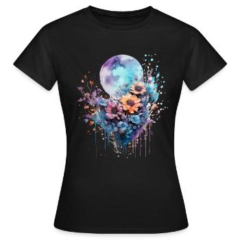 Mond im Aquarell-Design mit Blumen - Frauen T-Shirt - Schwarz - Vorne - AI Model Female 172 dark (172cm)